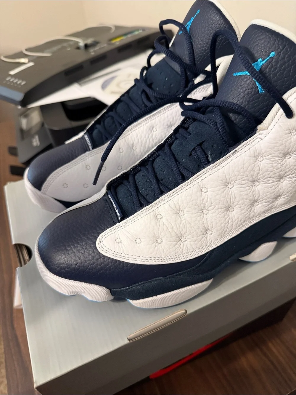Jordan Men’s Navy, White & Teal High-Top Basketball Sneakers